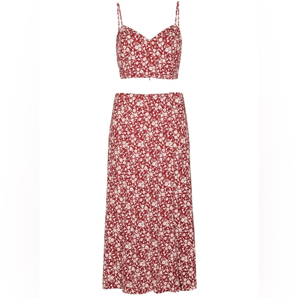 Reformation Red Floral Two-Piece Dress - Picture 4 of 9